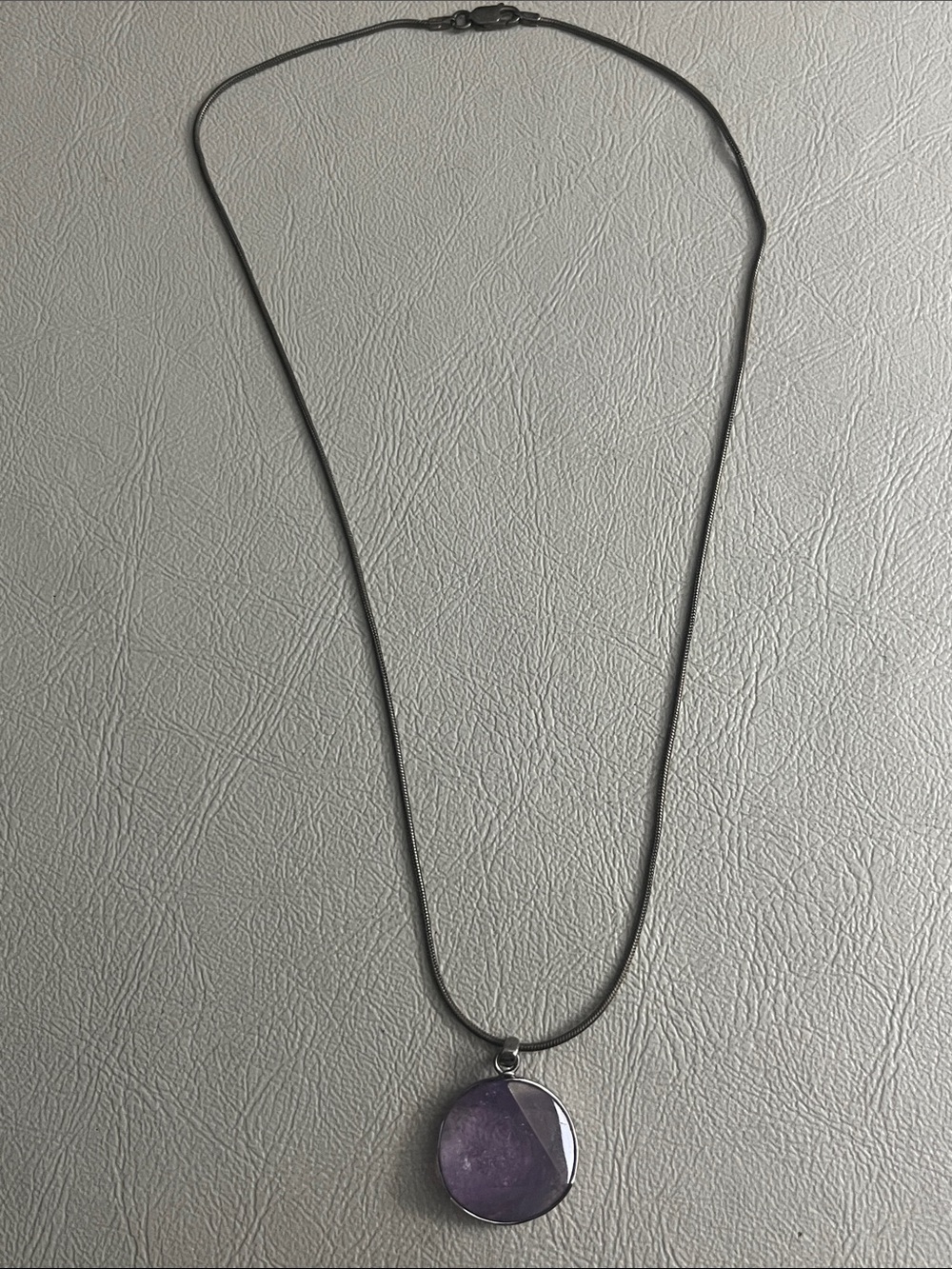 925 Silver Amethyst-Tone Round Pendant Necklace for Women
